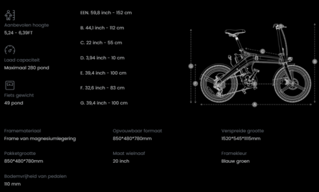 DYU T1 e-bike vouwfiets 250 watt motorvermogen topsnelheid 25 km/u 20&rsquo;&rsquo; banden 7 versnellingen