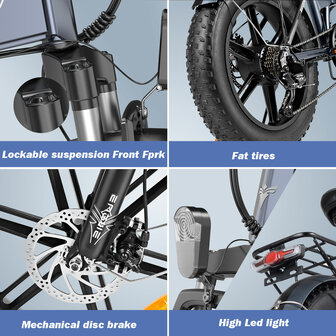 Engwe EP-2 pro - 20 inch- Elektrische fatbike- Opvouwbaar- Achterrek -3 kleuren