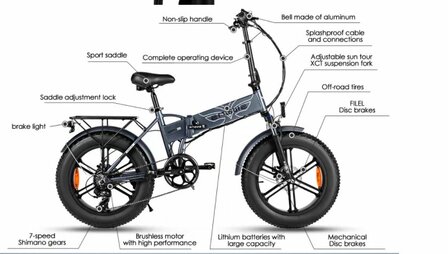 Engwe EP-2 pro - 20 inch- Elektrische fatbike- Opvouwbaar- Achterrek -3 kleuren