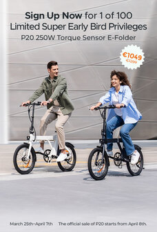 ENGWE P20 - Carbon ketting -  smart app- elektrische vouwfiets - koppelsensor- 4 kleuren