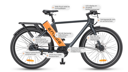 ENGWE P275 Pro- elektrische stadsfiets met bafang midden motor- - 19.2 AH- Oranje Zwart