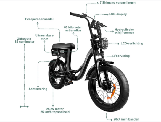 EB8 Fatbike 250W - 3 kleuren- Gratis extras 