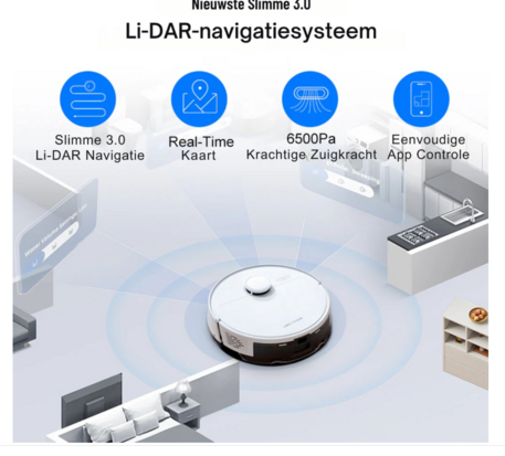 Liectroux M70 Pro Robotstofzuiger - Met LiDAR Navigatie en Zelfledigende Stofbak - 6500Pa Zuigkracht - 3-in-1 Stofzuigen, Vegen en Dweilen - Geschikt voor Harde Vloeren & Tapijt - App- en Spraakbesturing - Zwart