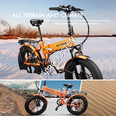 Engwe EP-2 pro - 20 inch- Elektrische fatbike- Opvouwbaar- Achterrek - Oranje