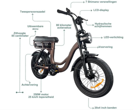 EB8 Fatbike 250W - 3 kleuren- Gratis extras 