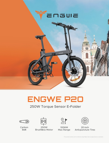 ENGWE P20 - Carbon ketting -  smart app- elektrische vouwfiets - koppelsensor- 4 kleuren