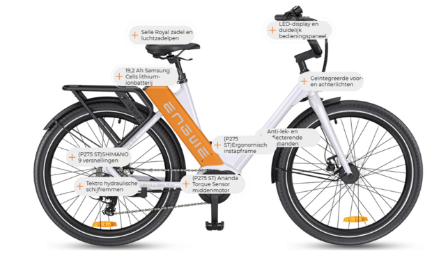 ENGWE P275 ST- elektrische stadsfiets met Ananda midden motor 70NM koppel- - 19.2 AH- 3 kleuren